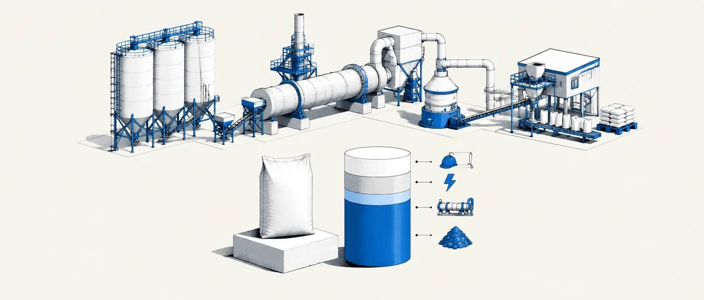 Illustration for the example: Building up a cost per kg for a calcined powder (hypothetical)