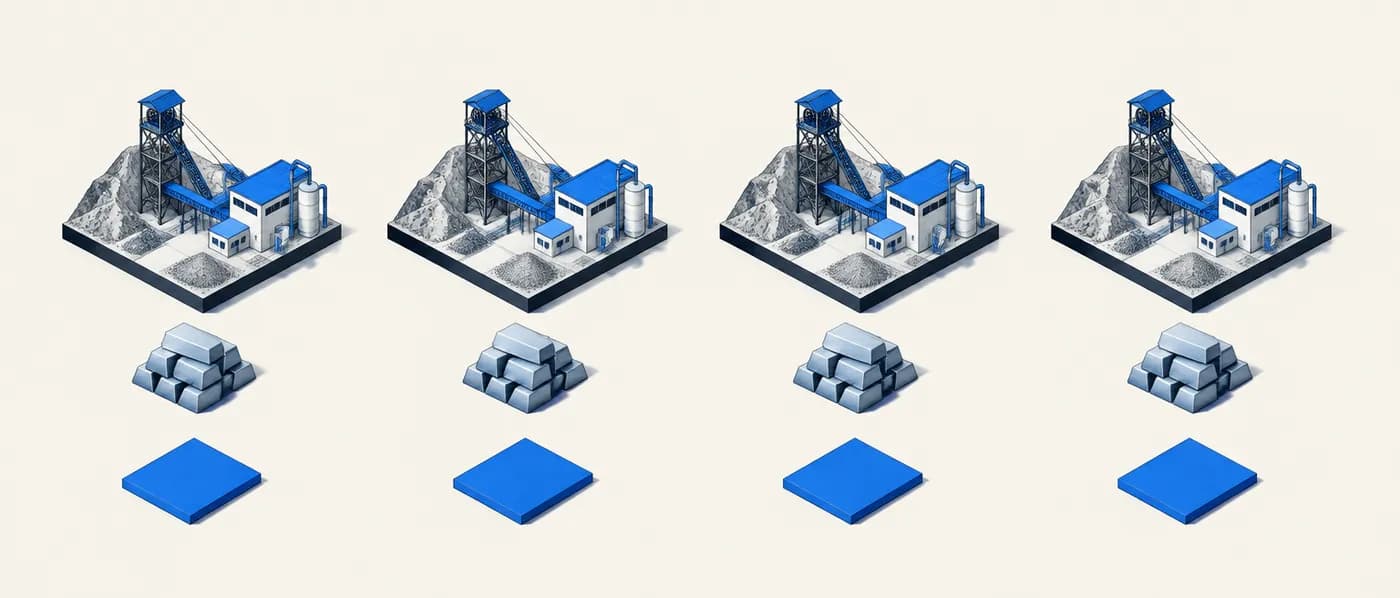 Illustration for the example: Four equal producers