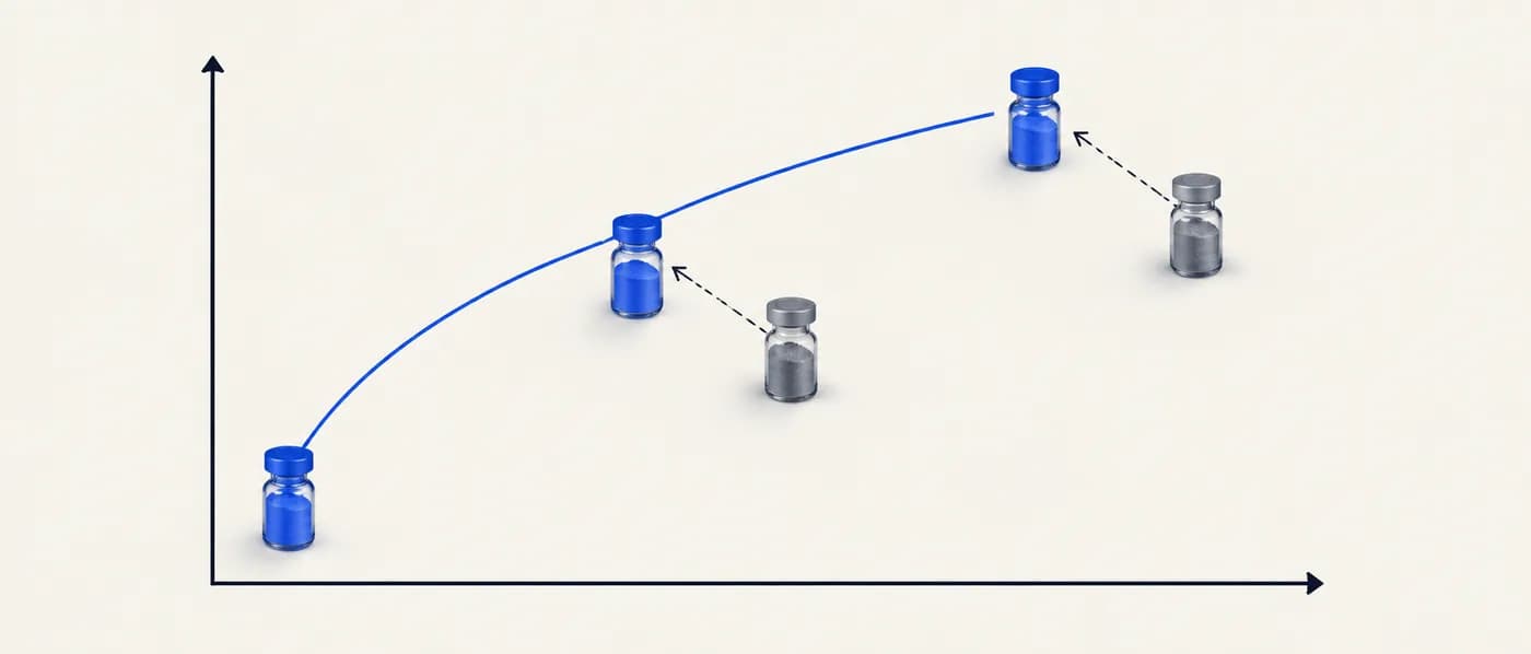 Illustration for the example: Five cathode candidates: energy vs cost (hypothetical numbers)