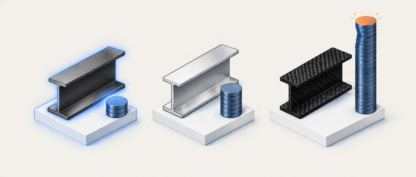 Illustration for the example: Cost-limited stiff beam (hypothetical prices)